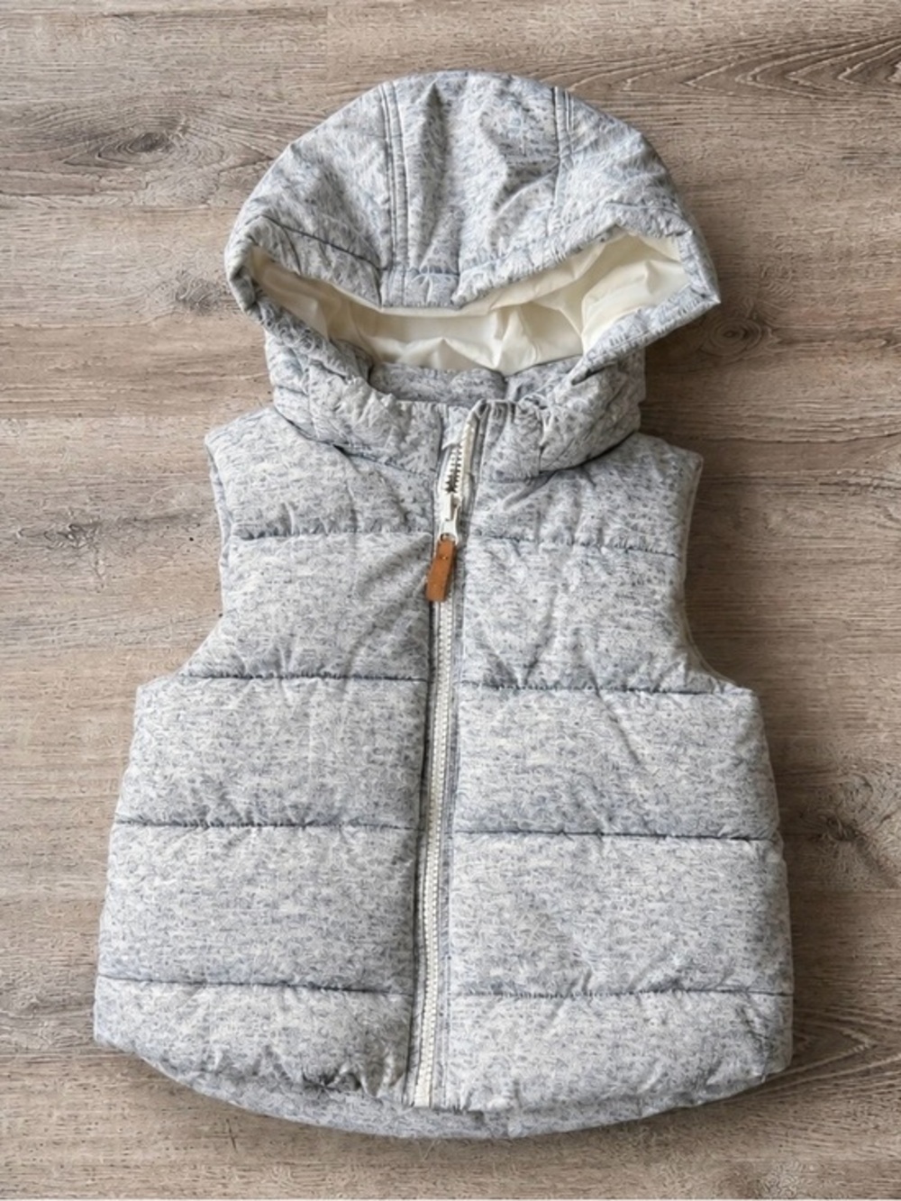 H&M Baby Gray Hooded Puffer Vest 12-18M Quilted